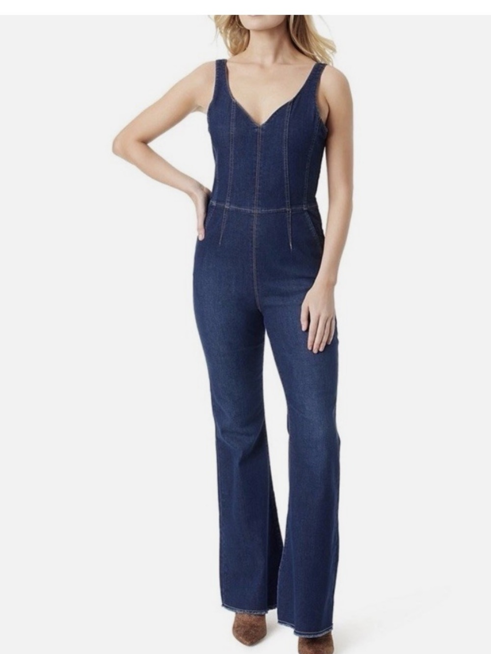 Jessica Simpson Dark Blue Denim Jumpsuit with Flared Legs size 25/XS